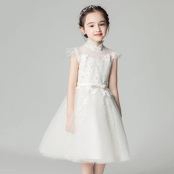 

Cute Bow Communion Prom Dress Beads Vestidos De Festa Evening Gowns Flower Girl Dresses Kids Lace Tutu Wedding Princess