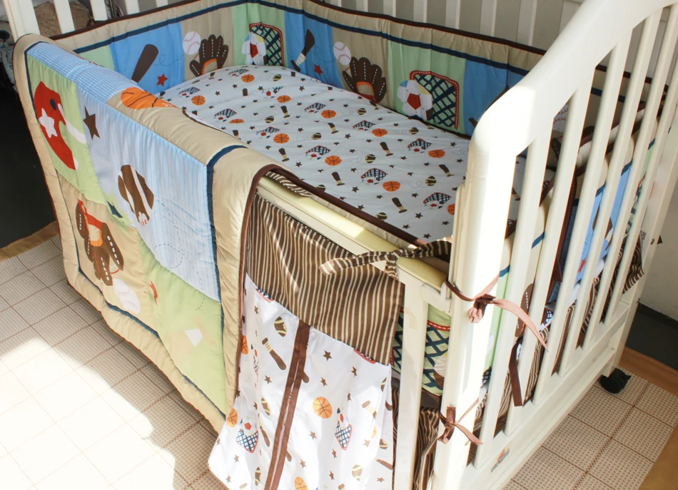 

Promotion! 8pcs embroidered baby bedding set for baby cot sheets cuna,(4bumper+duvet+bed cover+bed skirt+pillow)