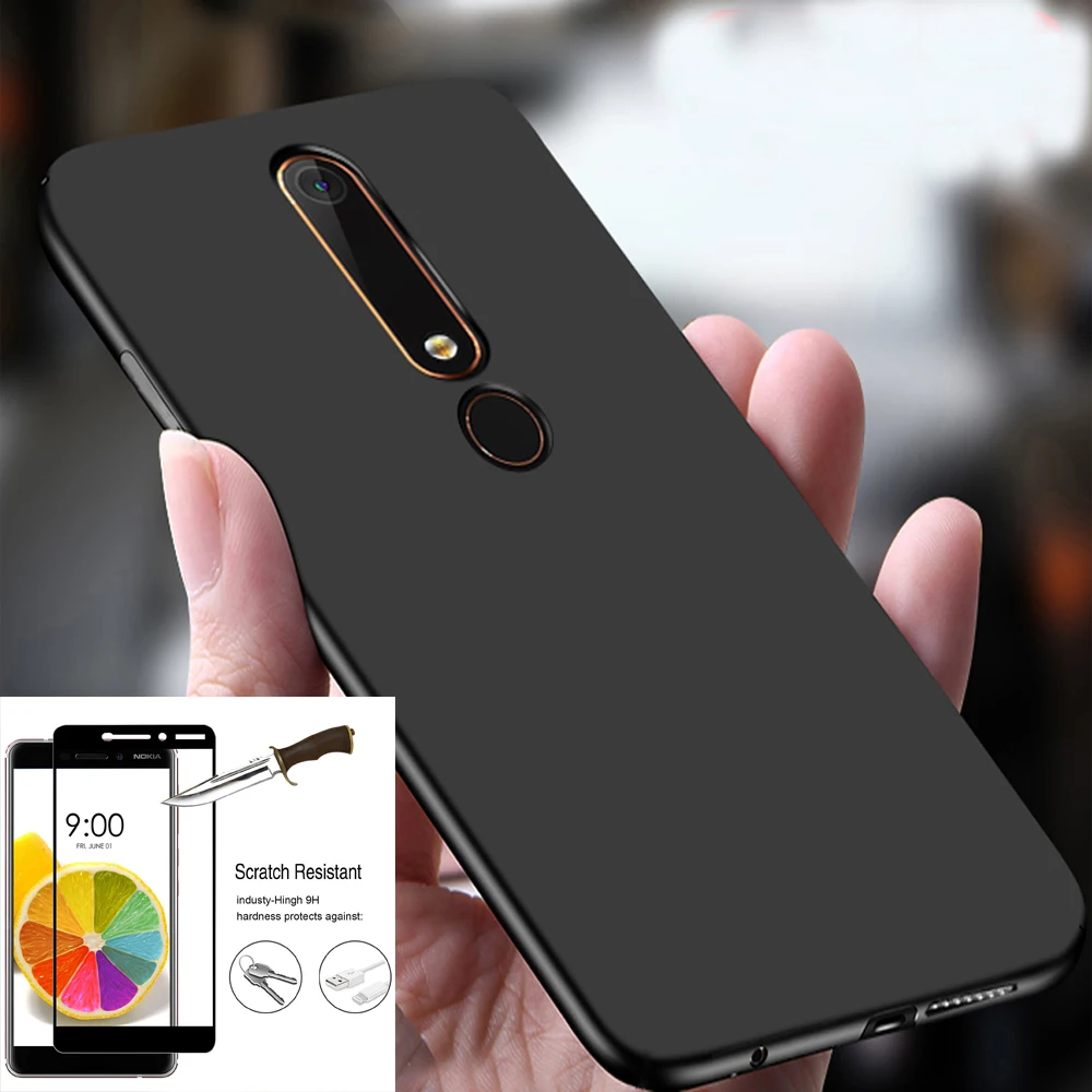 

Soft Black TPU Case For Nokia 6 2018 Case Nokia 6.1 with Full Tempered Glass For Nokia 6 2018 TA-1068 TA-1050 TA-1043 TA-1016