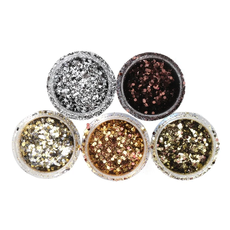 

5pcs 10ml Coffee Colors Mix Nail Powder 1mm Sequins Glitter Sheets Tips Dust Powder For Body Nail Art Decoration 2018