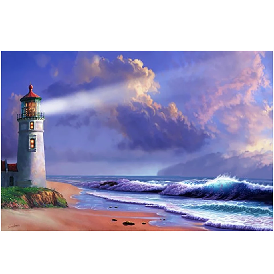 

Full Square Drill DIY Diamond 5D Embroidery Lighthouse Seascape Painting Sale Picture Mosaic Wall Art Home Decor Handmade Gift