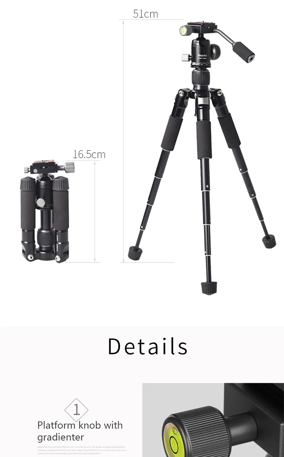 XILETU FM5C Алюминиевый мини стабильный штатив настольного типа и шаровая Головка для DSLR Nikon Canon цифровой беззеркальной камеры смартфона