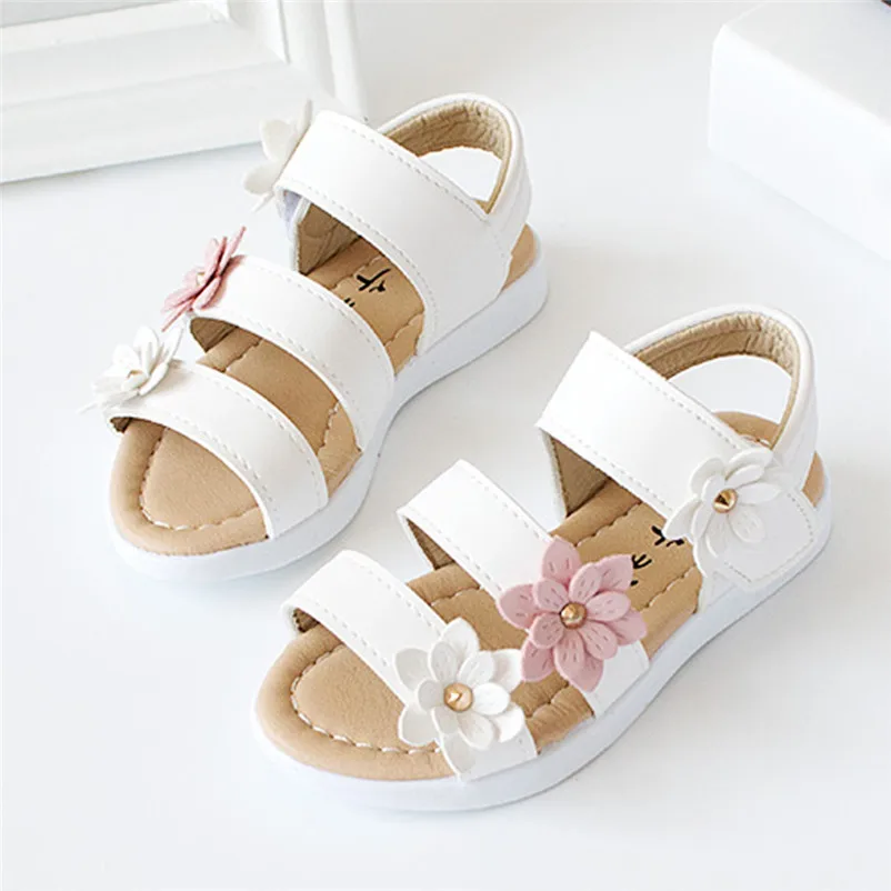 Летняя обувь; детские сандалии для новорожденных; обувь на плоской подошве с большим цветком для девочек; Лидер продаж; модная обувь для девочек; детская обувь для младенцев - Цвет: White