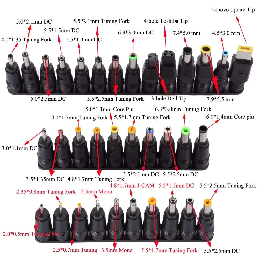 Ingelon 34pcs Universal Laptop Notebook 12v to 19v 20v 24v Input DC Plug Set Jack Tips Lenovo Toshiba Dell HP Asus Most Laptops