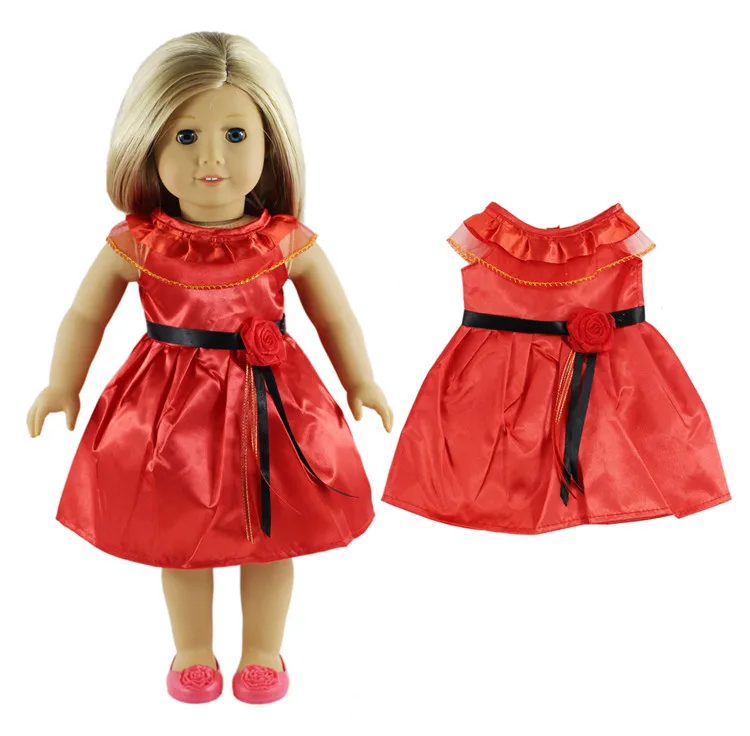 18 Inches Doll Baby Doll Clothes Accessories Handmade Red dress B707