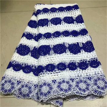 

white & royal blue colour silk 5yards water soluble lace fabric good quality guipure lace fabric for clothes