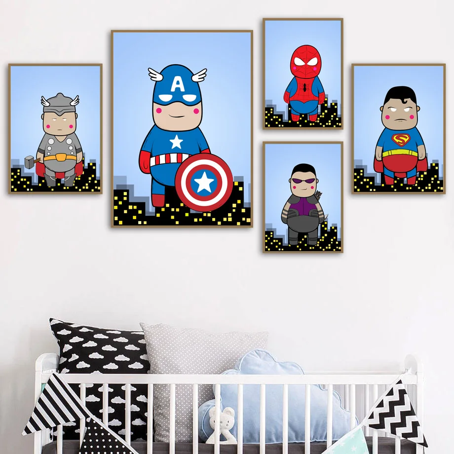 

Spiderman Raytheon Captain America Wall Art Canvas Painting Nordic Posters And Prints Funny Wall pictures For Kids Room Decor