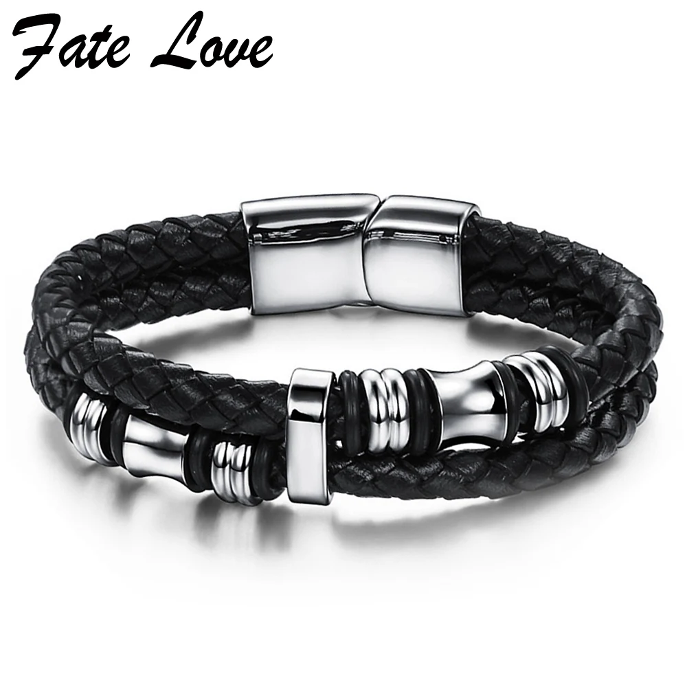 2 pcs/lot Double Layer Leather Bracelet Men Jewelry Handmade Mens