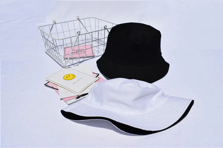 Bucket Hats Women Sun Shading Flat Letter Embroidered Fisherman Hat Korean Style Solid Double-sided Wear Casual Womens Trendy