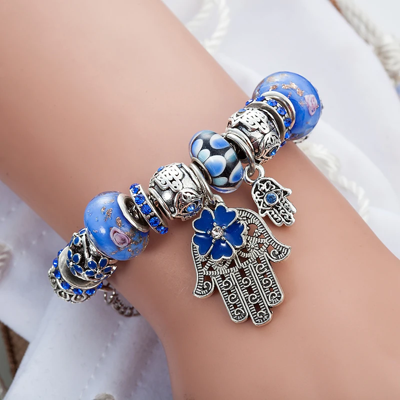 ANNAPAER Molto Bello Blue подвеска-Хамса браслет для женщин колье bracciali Donna Роскошные хрустальные бусины с сглаза браслет B16151