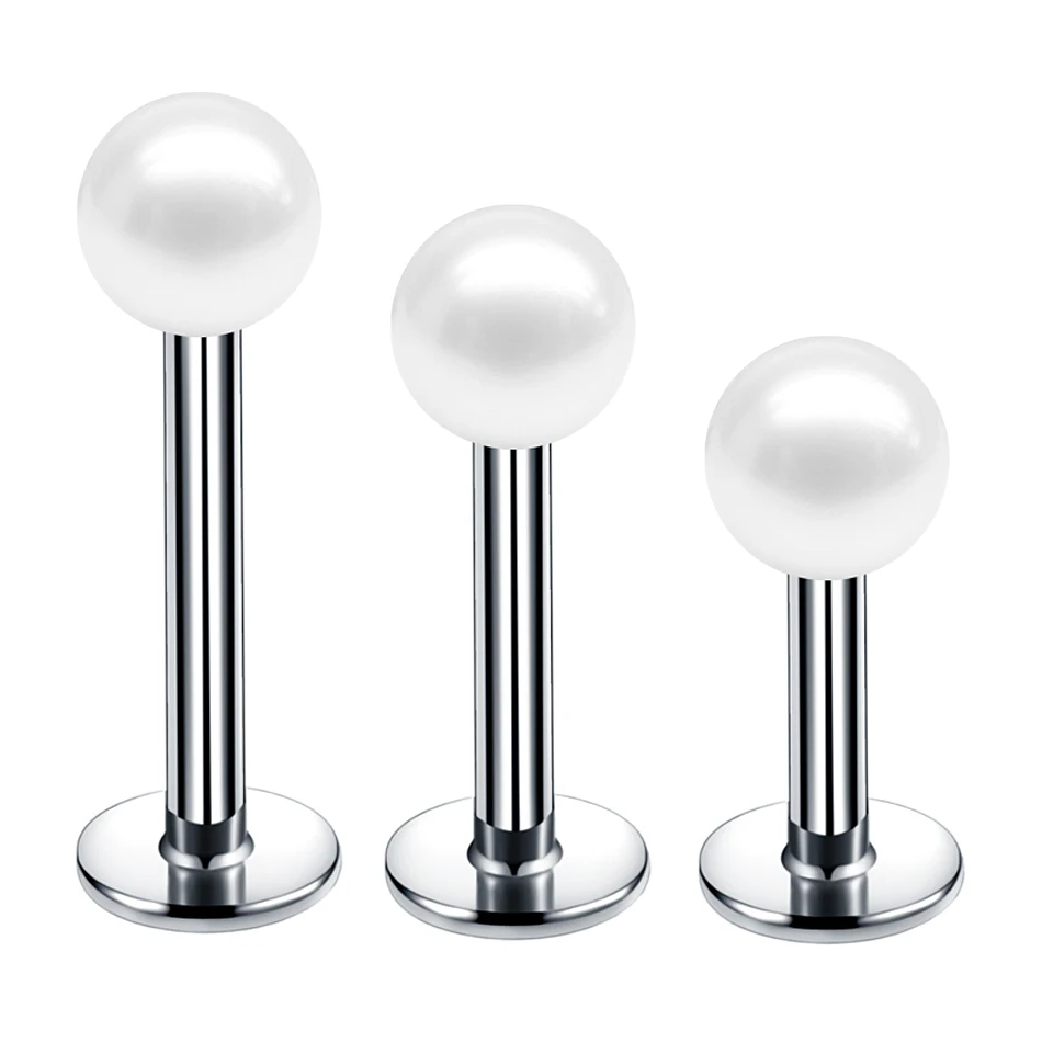 

Hot Sale 1PC Steel With 3mm Pearl Coated Ball Labret Stud Ring Lip Bar Piercing Ear Cartilage Tragus Piercing Fashion Jewelry