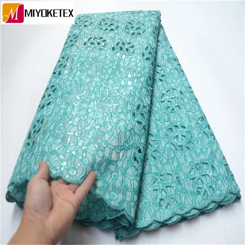 

Beautiful African Organza Lace Fabric High Quality Perforated Cotton African Lace Fabric With Sequin For Women Dress PSA434-1