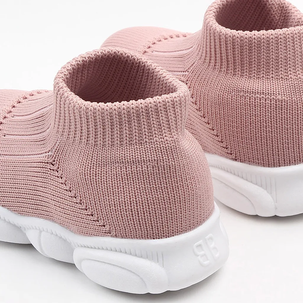 Baby Girls Boys Striped Mesh Sport Run Sneakers Casual Shoes Children's solid color breathable flying woven socks shoes