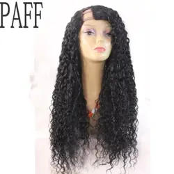 Paff U часть Человеческие волосы парик Glueless 180% Плотность вьющиеся перуанский Волосы Remy парик с волосами младенца боковой части отбеленные