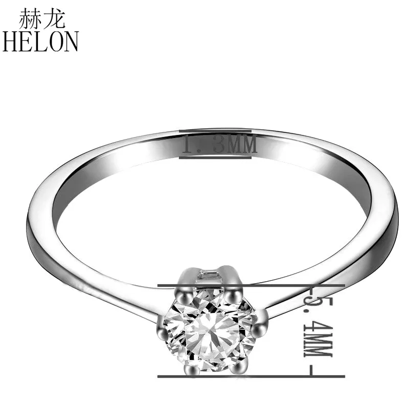 HELON Твердые 14 k White 0.5ct круглый искусственный бриллиант Обручение обручальное кольцо качественные муассаниты дамы кольцо Fine Jewelry