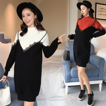 

Maternity Clothing Fashion New Full Sleeve Lace Dress for Pregnant Women Cute Sweater Dresses Pregnancy Clothes
