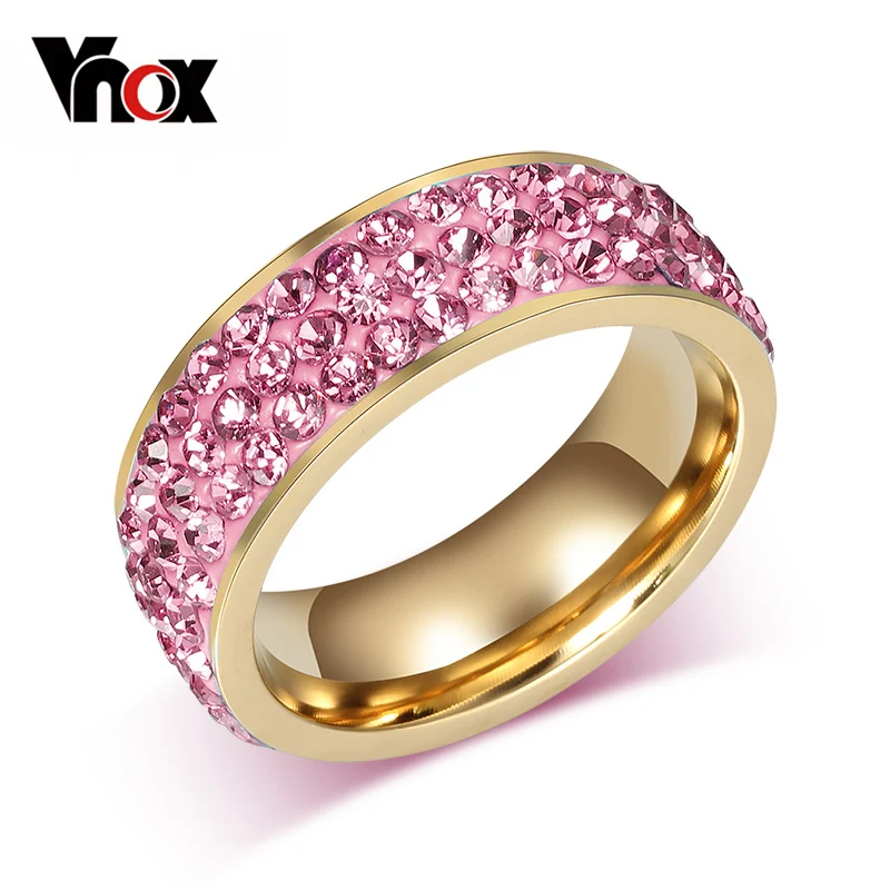 Vnox Vintage Wedding Rings For Women Stainless Steel 3 Row Crystal Cubic Zirconia Girl Jewelry Diamantal