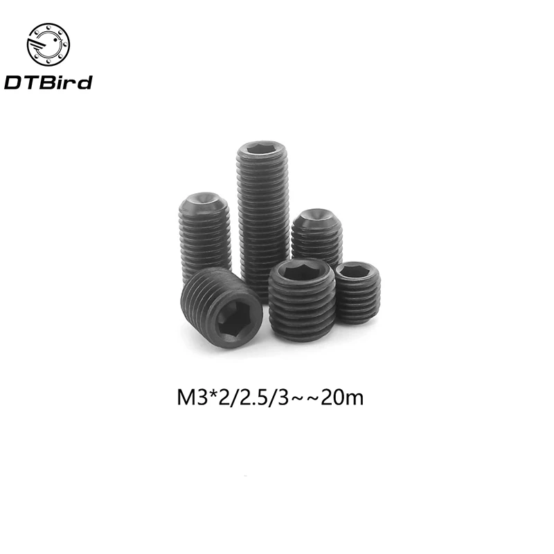 100Pcs M3 DIN916 Black Carbon Steel Metric Thread Grub Screws Inner