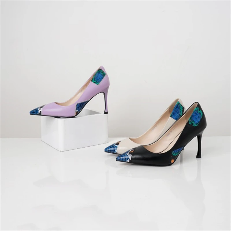 deep Profonde Noir Dames Minces Purple Pompes noir Femmes Chaussures Beige Partie Talons Peu Automne Pointu Robe Bout Couleurs Msstor Printemps Élégant Mélangées BqvRRPwF
