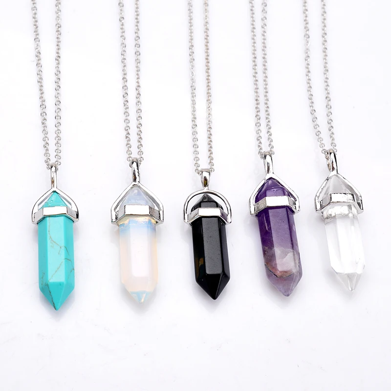 YWNZ2015 55 Bullet Shape Natural Stone Real Amethyst Necklaces Crystal