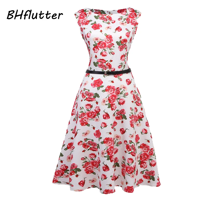 BHflutter Women Dress New Arrival 2017 Floral Print Sleeveless Summer Dresses Ladies Ball Gown Vintage Party Vestidos | Красота и