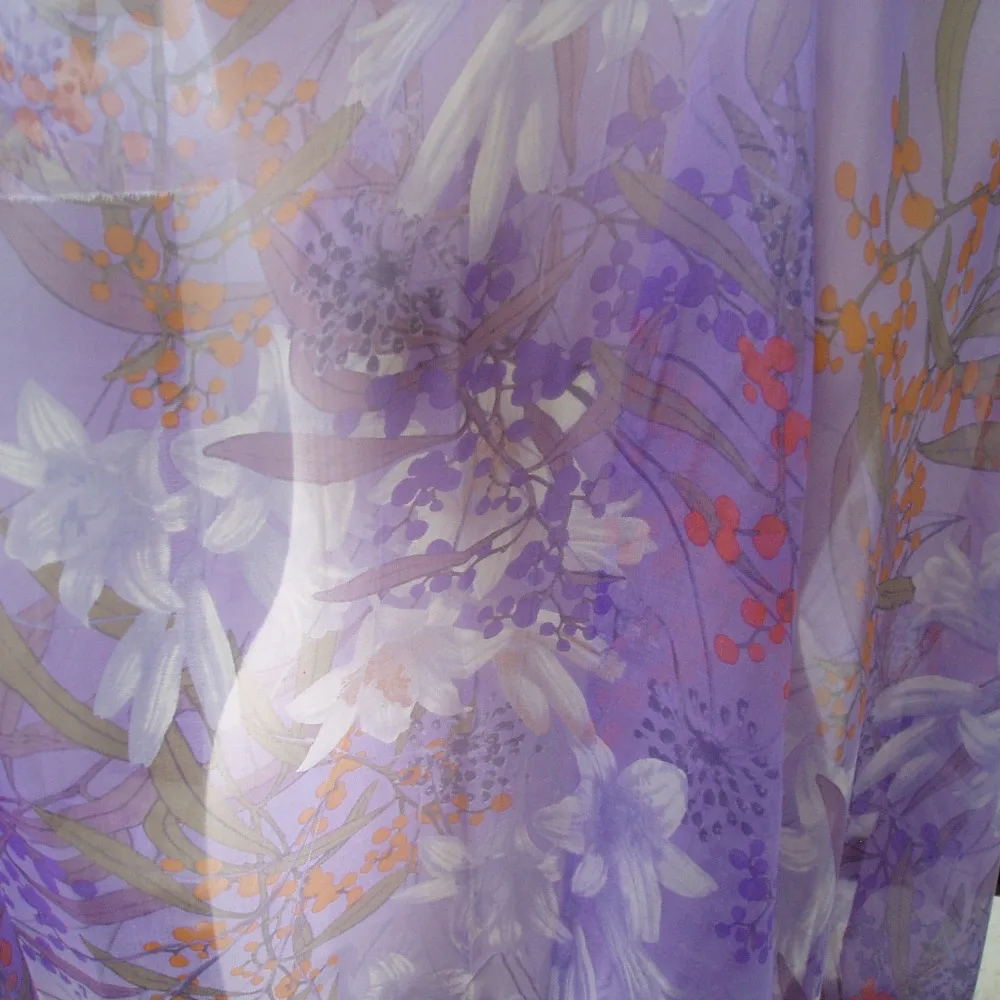 

Nature Silk Chiffon Fabric Printed Floral Violet 140 cm width sale by meter fashion fabric