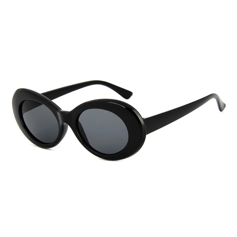 Винтажные Овальные Солнцезащитные очки для женщин и мужчин, фирменный дизайн, хип-хоп, хиппи, панк, белые, черные солнцезащитные очки, UV400 - Цвет линз: C1black