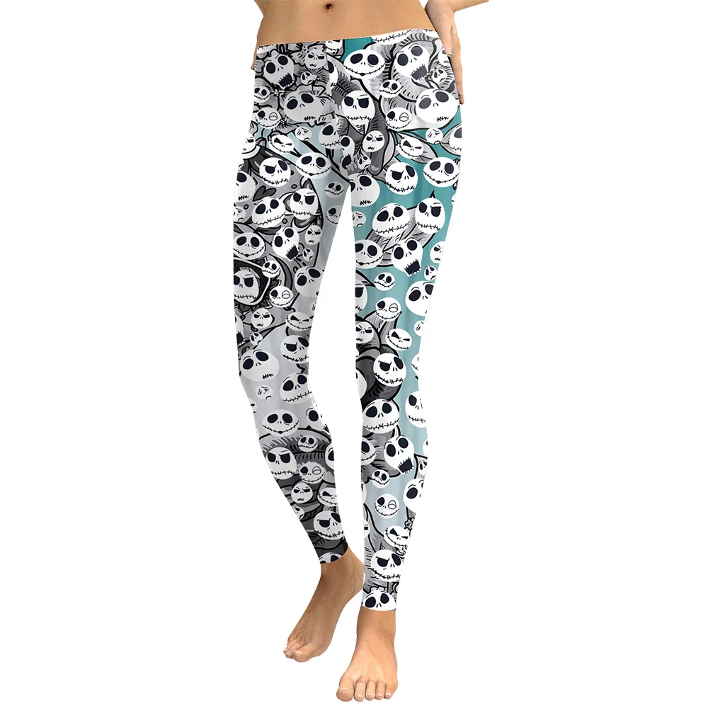

JIGERJOGER 2018 new Spring leggings The Nightmare Before Christmas Ghost Jack Skellington Running Leggings stretchy tight pants
