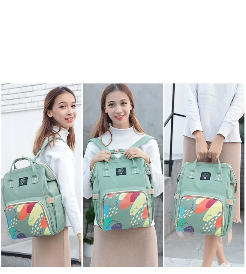Graffiti Printing Retractable Handle Tablet Bag Inside Patch Pocket Landscape Pattern Insulation Mother Diaper Backpack08