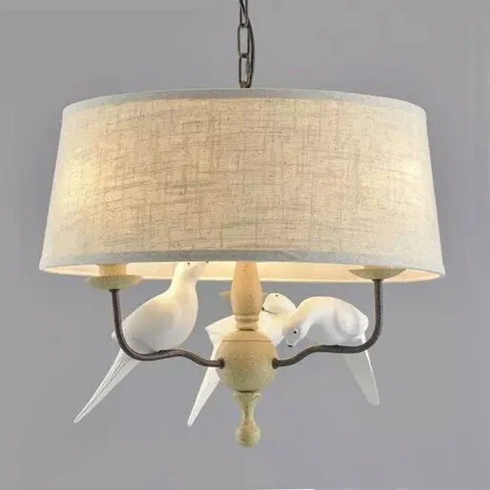

Pastoral style art pendant lights creative resin bird cloth shade living room dining room simple E14 pendant lamps ZA