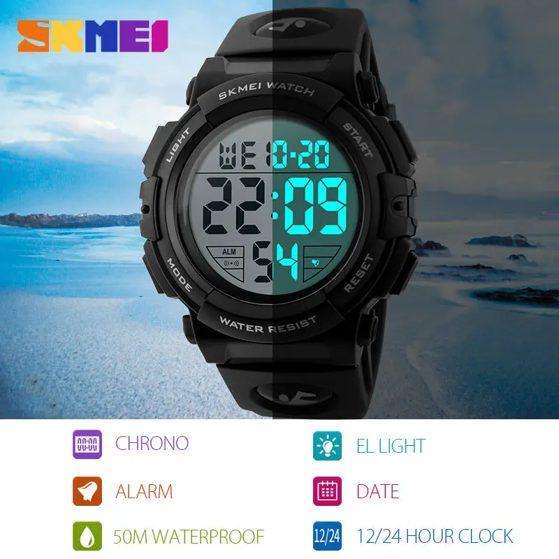 SKMEI New Sports Watches Men Outdoor Fashion Digital Watch Multifunction 50M Waterproof Wristwatches Man Relogio Masculino 1258