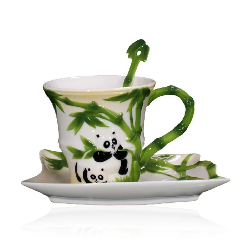 2018 Newest Panda Coffee Cups with Saucer spoon Milk Mugs Tea Cup