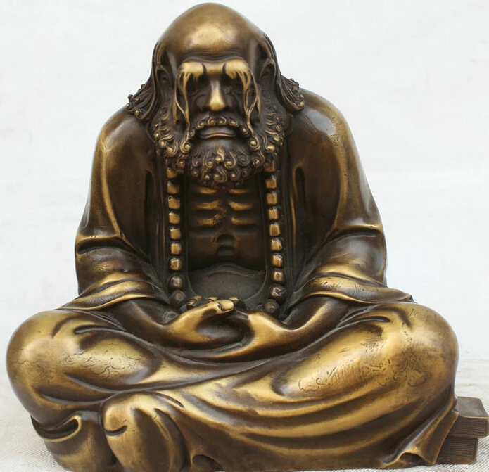 

Collectible bronze S2174 11" Chinese Buddhism Copper seat Arhat Damo Bodhidharma Dharma Buddha Statue