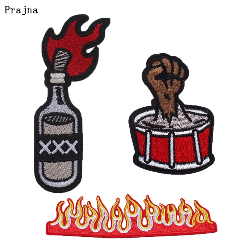 

Prajna Fuel Oil Bottle Stickers 3D Embroidered Clothing Patch Iron on Fire Patches for Clothing DIY Hippie Punk Badge Applique H