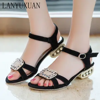 

LANYUXUAN New Ladies Split Leather Shoes Summer Style Sandals Women Big Size 46 47 48 Sandals Party Wedding Shoes 3222