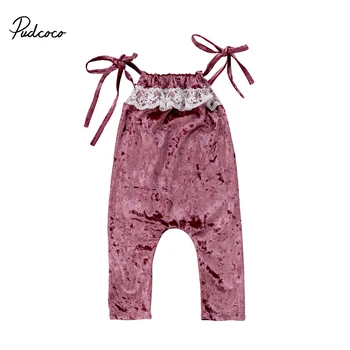 

Fashion Kid Baby Girl Silk Lace Romper Summer Pudcoco floral cotton Jumpsuit Outfit Clothes sleeveless purple Velvet Romper 2018
