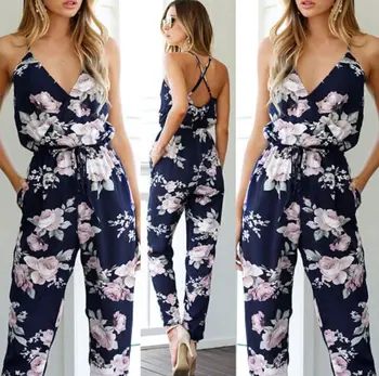 

Women Clothes Playsuit Bodycon Party Jumpsuit Romper Trousers Backless V-neck Women's Floral Clubwear Summer