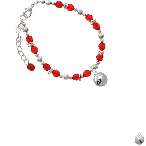 Silvertone Faith Disc with Cutout Flower Red Beaded Bracelet