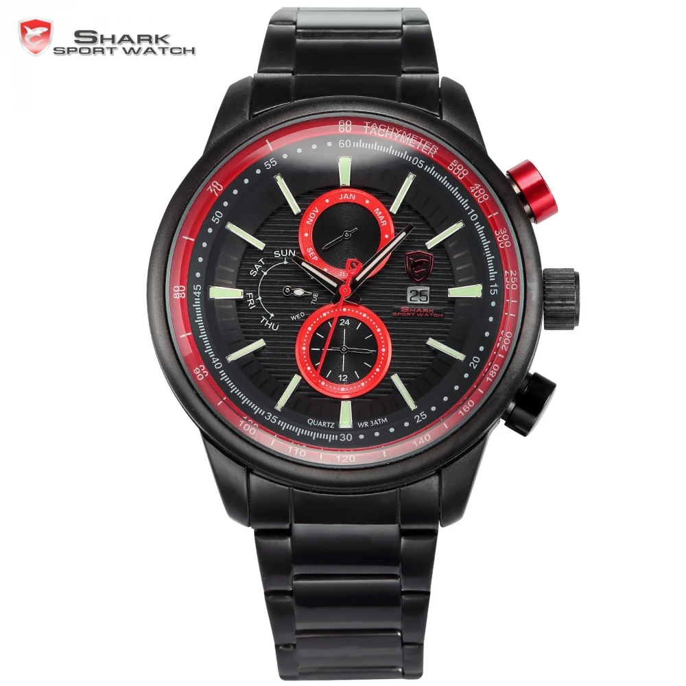 

Gummy Shark Sport Watch Red 3D Dashboard Date Day Calendar 24 Hours Steel Buckle Band + Box Quartz Mens Outdoor Timepiece/SH372