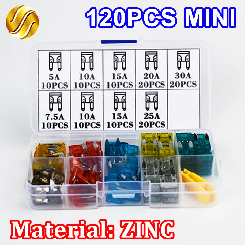 120pcs Car MINI Fuse 5A 7.5A 10A 15A 20A 25A 30A Amp ZINC Assortment