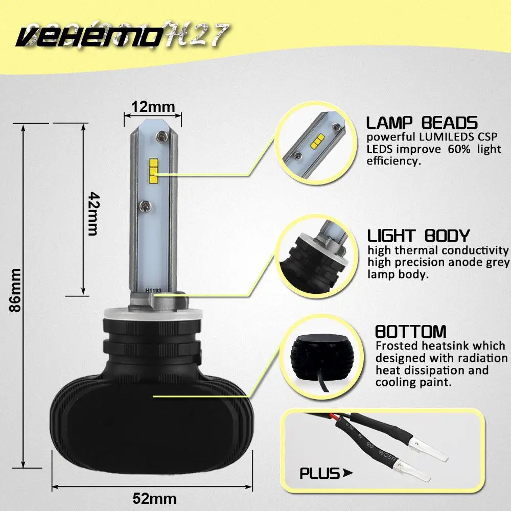 Vehemo 880/881/H27 светодиодный задний фонарь светодиодный фонарь Автомобильный свет лампы для белый свет передняя лампа супер яркие автомобильные аксессуары