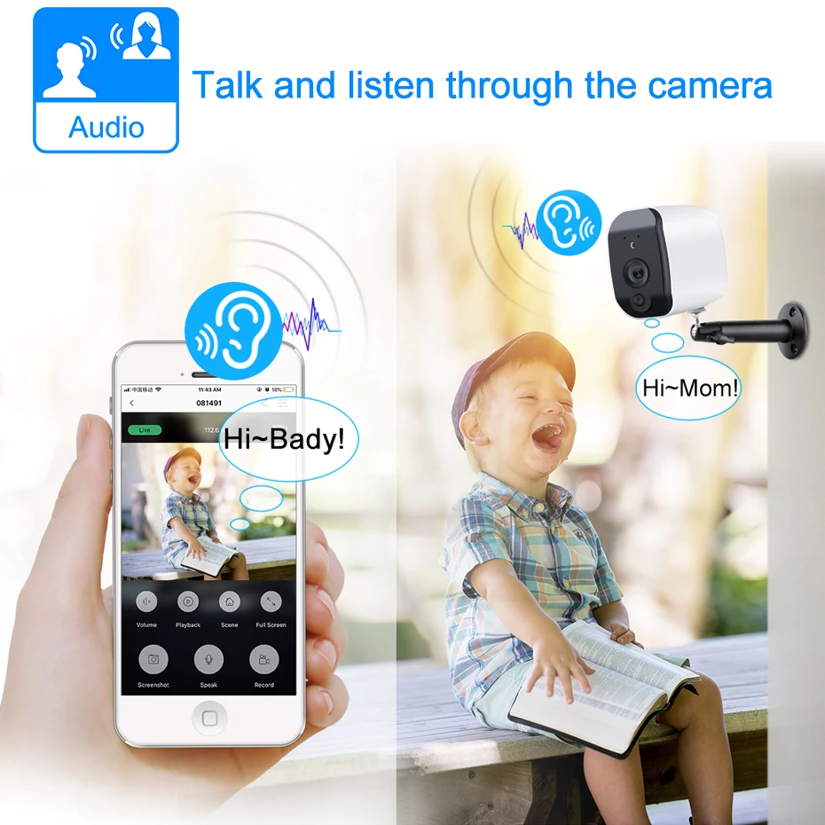 Techege HD 1080 P WiFi камера двухсторонняя аудио перезаряжаемая батарея питание