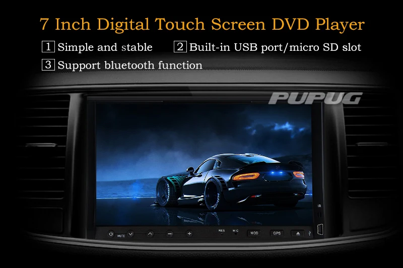 EinCar 7 Inch TFT Touch Screen Double 2 Din In-dash Car DVD Stereo DVD Player Built-in Am/fm with RDS Steering Wheel Control Sd/usb+Backup Camera