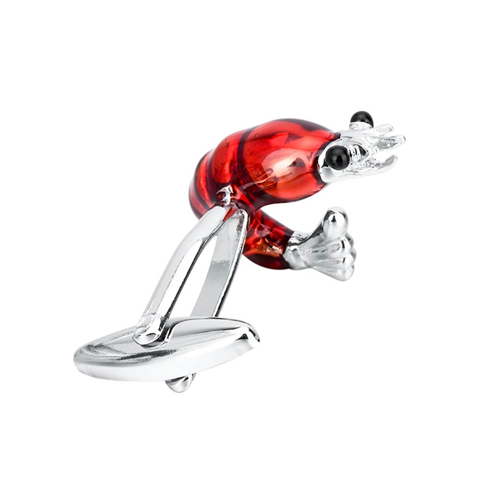 Phenovo 3D Red Shrimp Lobster Animal Brass Cufflinks Funny Mens Cuff Links Jewelry cube design cufflinks for mens Tie Clips 