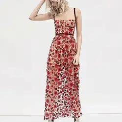 Blusas mujer de moda 2018 роскошный сетка одноцветное цветы вышивка Пляжное длинное платье Chic бретельках Империя Макси платье 8010