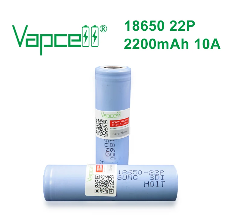 

Vapcell 100% original 18650 battery 2200mAh 10A (22P) and batteries button top