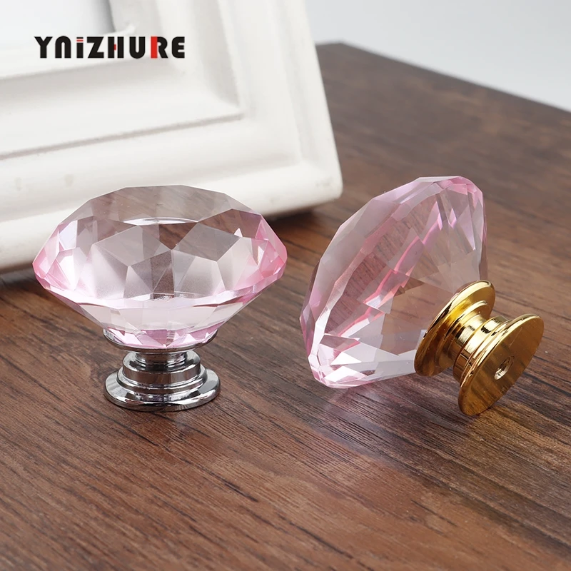 40 мм ромбовидная форма розовый кристалл, Стекло Ручки Шкаф Тянет ящик ручка для кухонного шкафчика шкаф для ювелирных изделий 1 шт