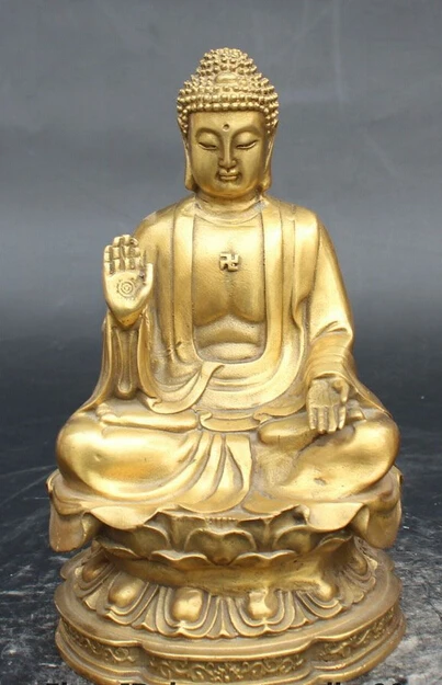 

xd 003004 8" Tibet Buddhism Bronze Seat Lotus Shakyamuni Amitabha Sakyamuni Buddha Statue