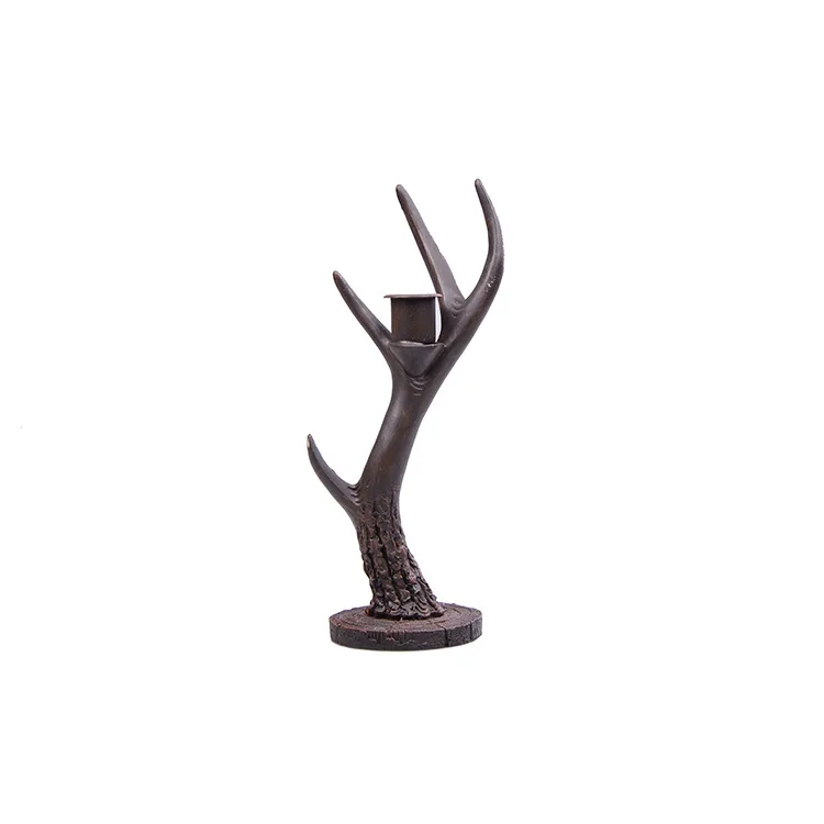 Nostalgic Retro Single Antlers Candlesticks Resin Crafts Home