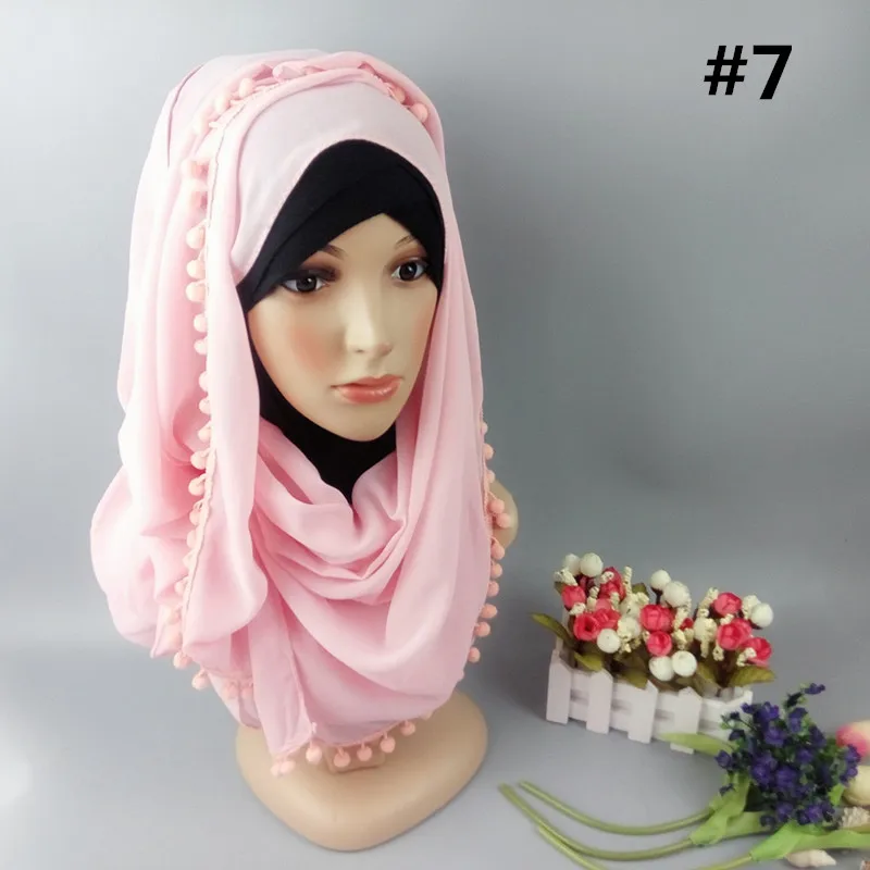 Для женщин pom платки хиджаб мусульманские обертывания шифон Твердые Цвет большой Размеры Шарфы для женщин можно выбрать Цвет - Цвет: color 7